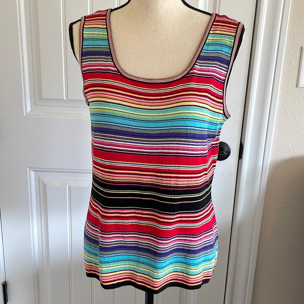 Escada Scoop Neck Sleeveless Tank Top Multi Color Striped Size EU 44/US Large